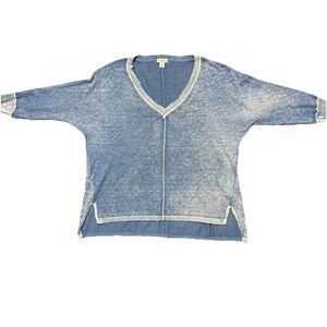 Sundance Women’s Sweater Size Medium Johanna 3/4 Sleeve 100% Cotton Blue V Neck